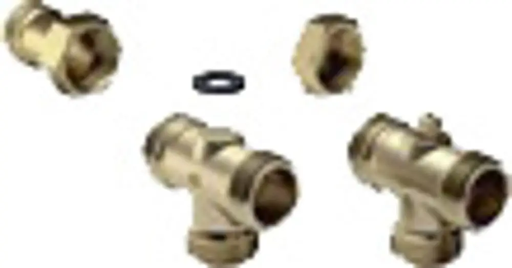 Montageset für Durchlauferhitzer, bestehend aus mehreren Kupferfittings und einem O-Ring, geeignet für Installation, geliefert von Bosch.
